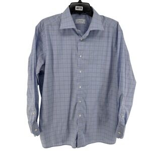 Eton Shirt Mens 17 43 Blue Check Contemporary Dress Button Up Long Sleeve